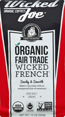 Wicked Joe Coffee Organic Fair Trade Ground Dark Roast Wicked French - 12 Oz - Image 1