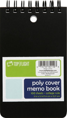 Top Flight Memo Book Poly Cover College Rule 100 Sheets - Each
