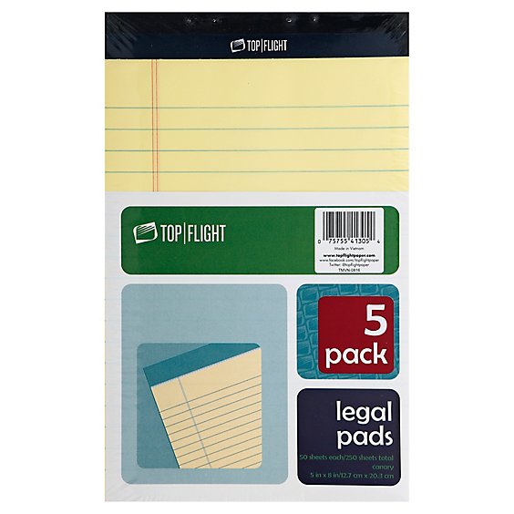 Top Flight Legal Pads Canary 5x8 Inch Pack - 5 Count