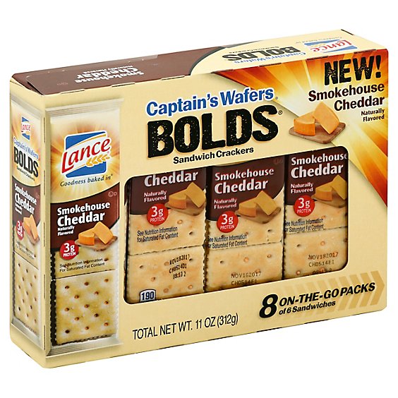 Lance Captains Wafers Crackers Sandwiches Smokehouse Cheddar 8 Count - 11 Oz