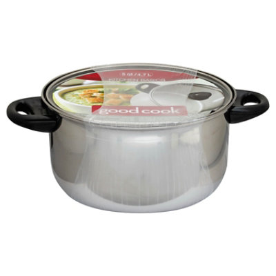 GoodCook Classic Stainless Steel 5-Quart Dutch Oven with Tempered Glass  Lid, Silver