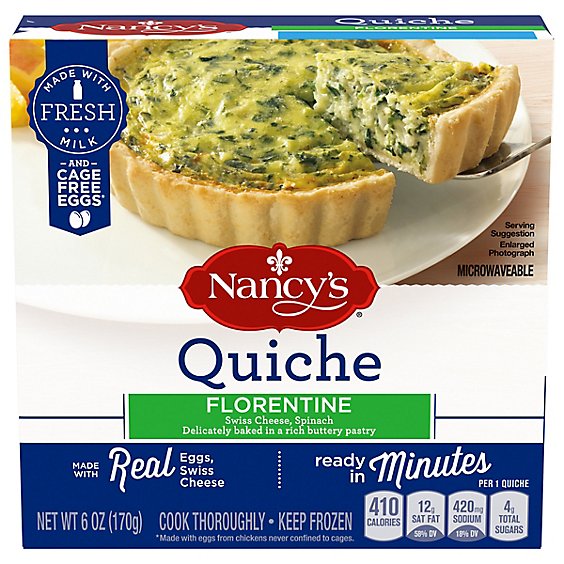 Nancy's Florentine Quiche with Eggs Swiss Cheese & Spinach Frozen Meal Box - 6 Oz