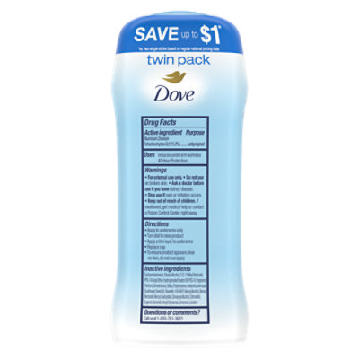 Dove Invisible Solid Original Clean Antiperspirant Deodorant Stick Twin Pack - 2-2.6 Oz - Image 4