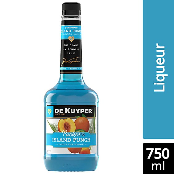 DeKuyper Schnapps Liqueur Island Blue Pucker Sweet & Sour 30 Proof - 750 Ml