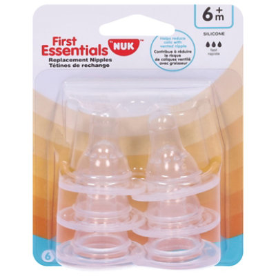 Gerber First Essentials Silicone Nipples Fast Flow Pack - 6 Count (Colors May Vary)