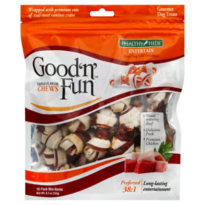 Healthy Hide Good N Fun Dog Treats Gourmet Chew Mini Bone Triple Flavor Pouch - 18 Count