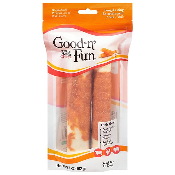 Healthy Hide Good N Fun Dog Treats Gourmet Chew Bone Triple Flavor 7 Inch Pouch - 2 Count