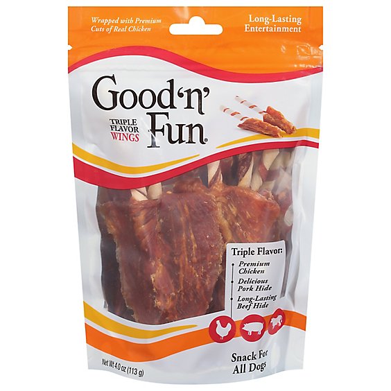 Healthy Hide Good N Fun Dog Treats Gourmet Wings Triple Flavor Pouch - 4 Oz