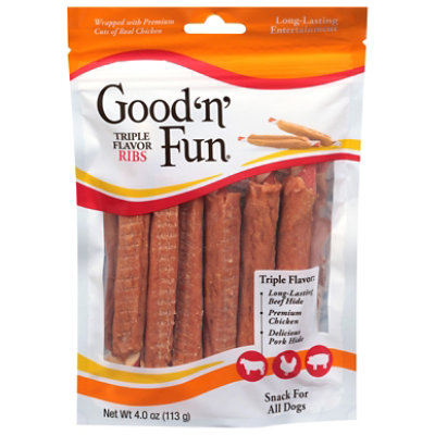 Good ’n’ Fun Triple Flavor Ribs Rawhide For Dogs Bag - 4 Oz - Image 2