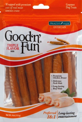 Good ’n’ Fun Triple Flavor Ribs Rawhide For Dogs Bag - 4 Oz - Image 1