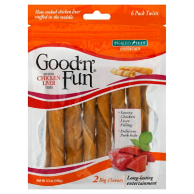 Healthy Hide Good N Fun Dog Treats Twists Chicken Liver Stuffed Pouch 6 Count - 5.3 Oz - Image 1