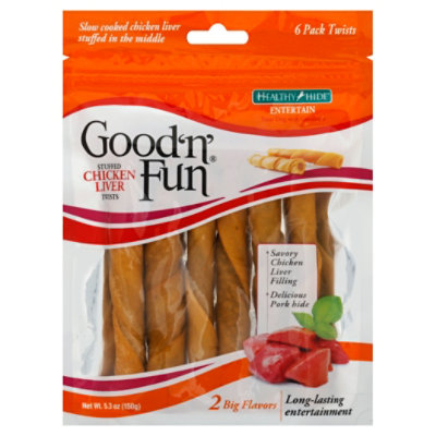  Healthy Hide Good N Fun Dog Treats Twists Chicken Liver Stuffed Pouch 6 Count - 5.3 Oz 