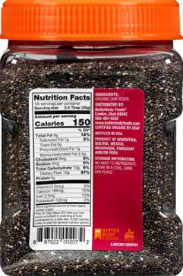 BetterBody Foods Chia Seeds Organic with Antioxidants Calcium & Fiber - 20 Oz - Image 6