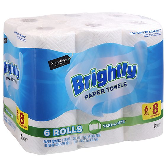 Signature SELECT Paper Towels Brightly Lint-Free Shine Big Roll 2 Ply Wrap - 6 Count