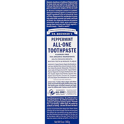 Dr. Bronners Toothpaste All One Peppermint - 5 Oz - Image 2