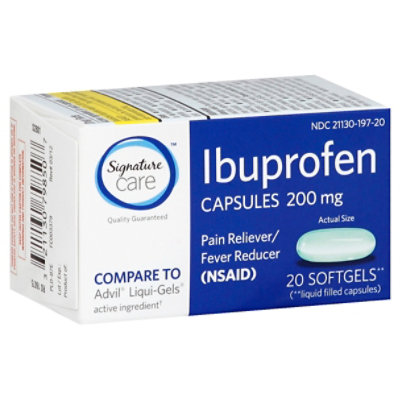 Signature Care Ibuprofen Pain Reliever Fever Reducer 200mg NSAID Softgel - 20 Count