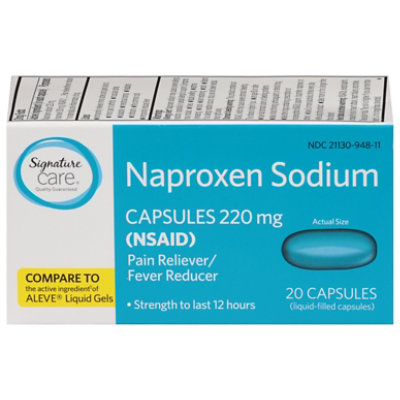 Signature Care Naproxen Sodium 220mg Rain Reliever Fever Reducer NSAID Capsule - 20 Count