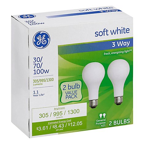 GE Light Bulbs A21 Soft White General Purposes 30 70 150 Watts - 2 Count