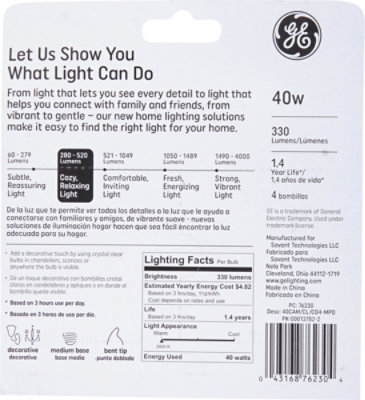 GE Light Bulbs Crystal Clear CA Type Decorative 40 Watts - 4 Count - Image 4