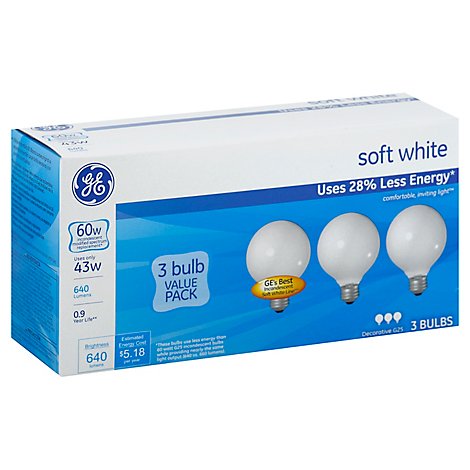 GE Light Bulbs Soft White G25 60 Watts - 3 Count
