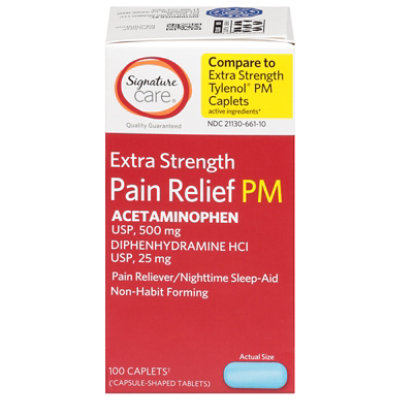 Signature Select/Care Pain Relief PM Caplet Acetaminophen 500mg Extra Strength Aspirin Free - 100 Count - Image 3