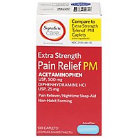 Signature Care Pain Relief PM Caplet Acetaminophen 500mg Extra Strength Aspirin Free - 100 Count - Image 2
