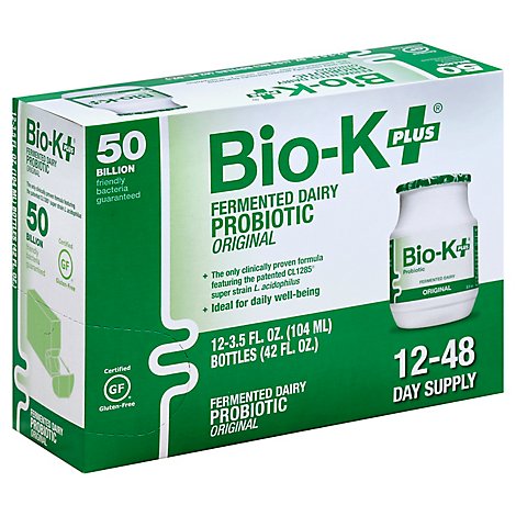 Bio-K Plus Probiotic Fermented Dairy Original Bottles - 12-3.5 Fl. Oz.