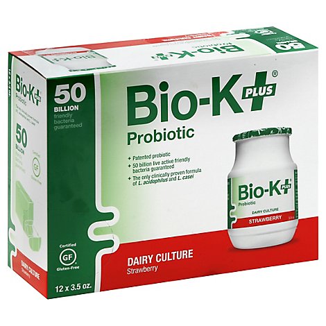 Bio-K Plus Probiotic Strawberry Bottles - 12-3.5 Oz