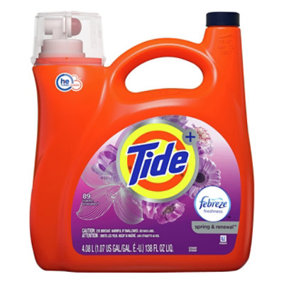  Tide Plus Laundry Detergent Liquid Febreze Freshness HE Clean Spring & Renewal - 138 Fl. Oz. 