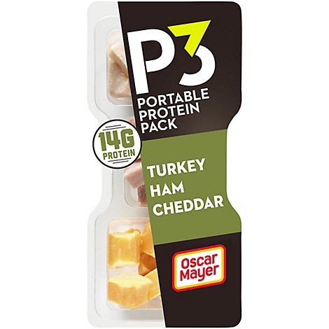 P3 Portable Protein Pack Deli Snackers Turkey Breast Applewood Ham & Cheddar Cheese - 2.3 Oz
