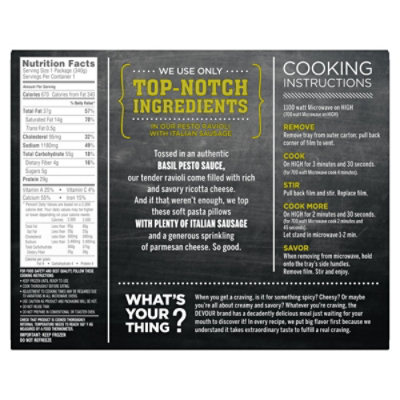 DEVOUR Pesto Ravioli with Spicy Italian Sausage & Classic Basil Frozen Meal - 12 Oz - Image 7