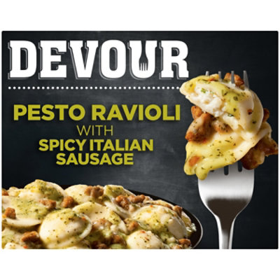 DEVOUR Pesto Ravioli with Spicy Italian Sausage & Classic Basil Frozen Meal Box - 12 Oz - Image 1