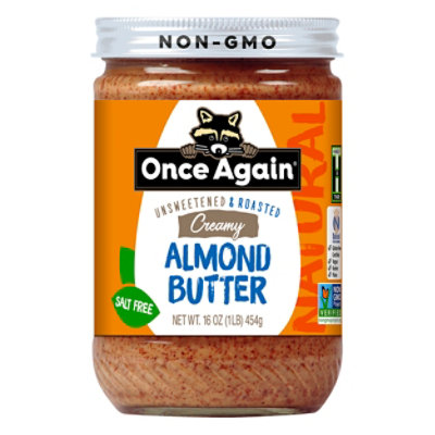 Once Again Almond Butter Spread Creamy Unsweetend & Salt Free - 16 Oz - Image 1