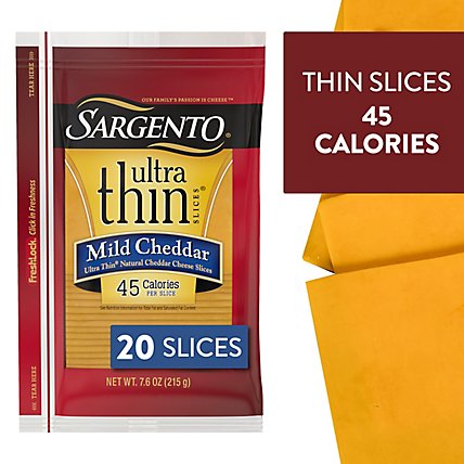 Sargento Cheese Slices Ultra Thin Mild Cheddar 20 Count - 7.60 Oz - Image 1