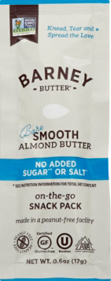 Barney Butter Almond Butter Bare Smooth No Added Sugar Or Salt Snack Pack - 0.6 Oz - Image 2