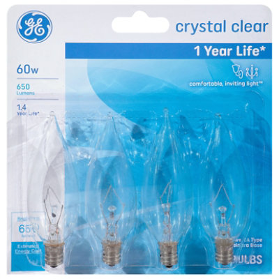GE Light Bulbs Crystal Clear CA Type Candelabra Base 60 Watts - 4 Count - Image 3