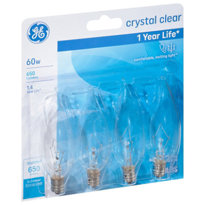 GE Light Bulbs Crystal Clear CA Type Candelabra Base 60 Watts - 4 Count ...