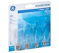 GE Light Bulbs Crystal Clear CA Type Candelabra Base 60 Watts - 4 Count