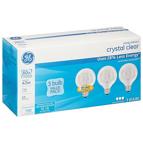 GE Light Bulbs Crystal Clear G25 Decorative 60 Watts - 3 Count