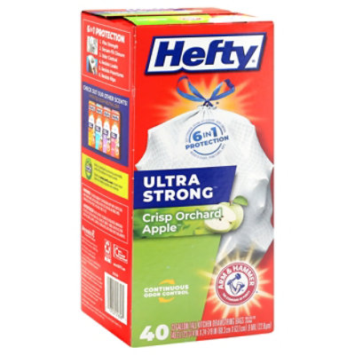 Hefty Trash Bags Drawstring Ultra Strong Tall 13 Gallon Crisp Orchard Apple - 40 Count