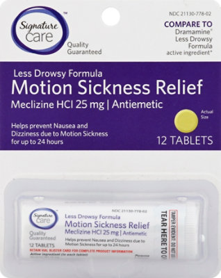 Signature Select/Care Motion Sickness Relief Tablet Meclizine HCI 25mg Less Drowsy Formula - 12 Count - Image 2