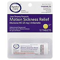 Signature Care Motion Sickness Relief Tablet Meclizine HCI 25mg Less Drowsy Formula - 12 Count - Image 1