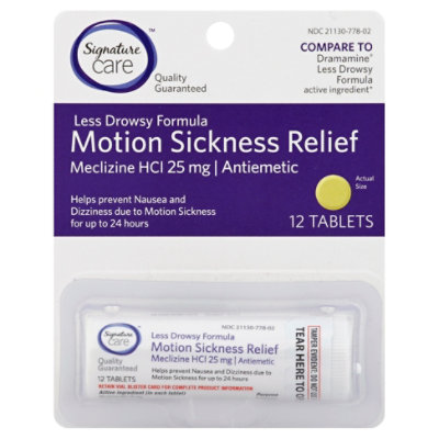 Signature Select/Care Motion Sickness Relief Tablet Meclizine HCI 25mg Less Drowsy Formula - 12 Count - Image 1