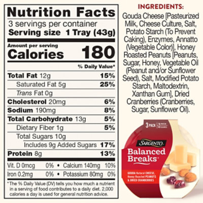 Sargento Balanced Breaks Gouda Natural Cheese Honey Roasted Peanuts Dried Cranberries - 3-1.5 Oz - Image 4