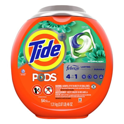 Tide + PODS Detergent Pacs 4In1 Febreze Botanical Rain Pouch - 54 Count ...