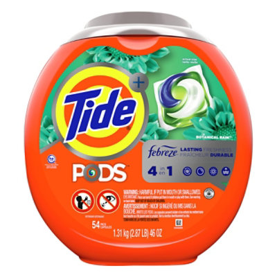  Tide + PODS Detergent Pacs 4In1 Febreze Botanical Rain Pouch - 54 Count 