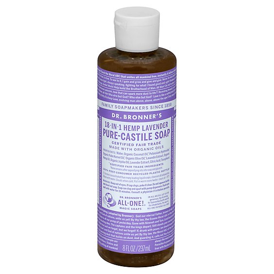 Dr. Bronners Soap Liquid Pure Castile 18 In 1 Hemp Lavender - 8 Fl. Oz.