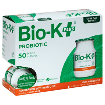 Bio-K Plus Probiotic Fermented Soy Mango Bottles - 12-3.5 Fl. Oz. - Image 1