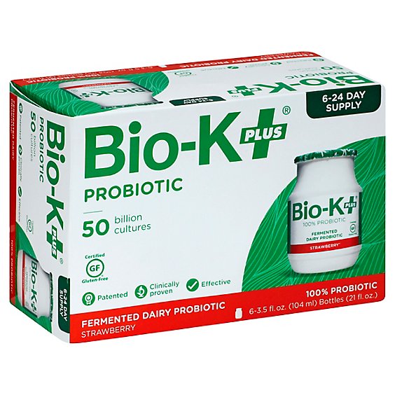 Bio-K Plus Acidophilus Strawberry - 6-3.5 Fl. Oz.
