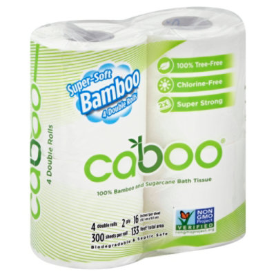 Caboo Bathroom Tissue Double Roll 2-Ply Fragrance Free Bag - 4 Roll - Image 1